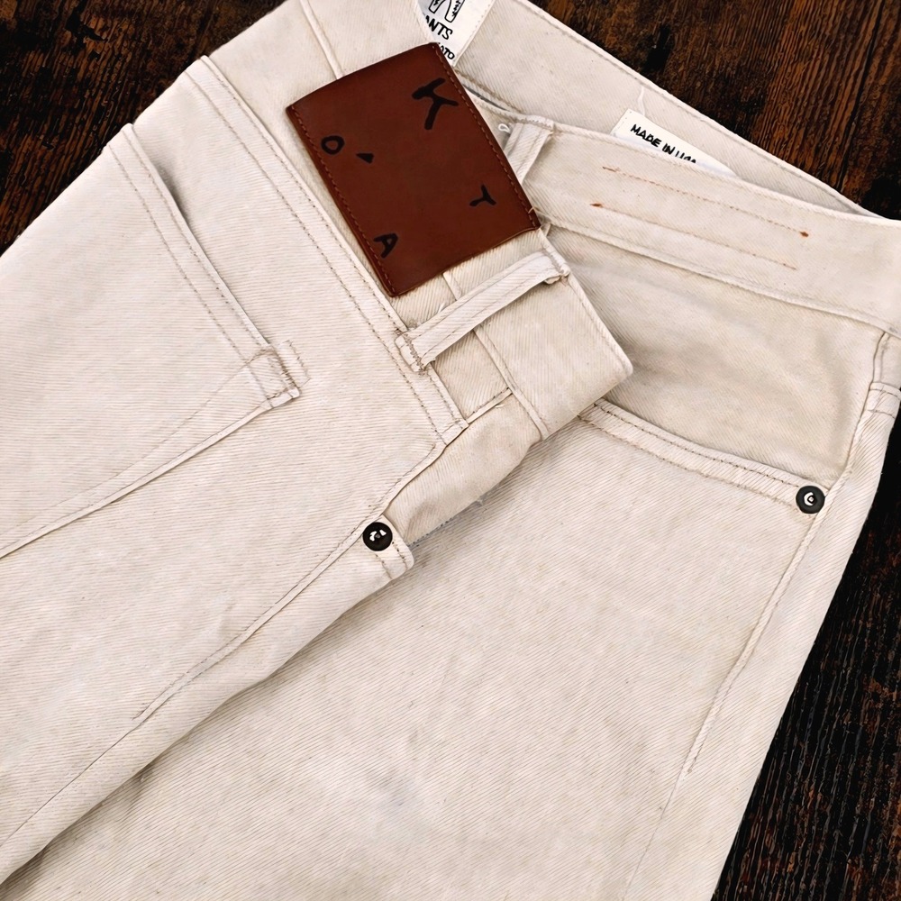 Hiroshi Kato The Pen Slim Pants Men 33 Beige Raw Beige Made in USA Stretch